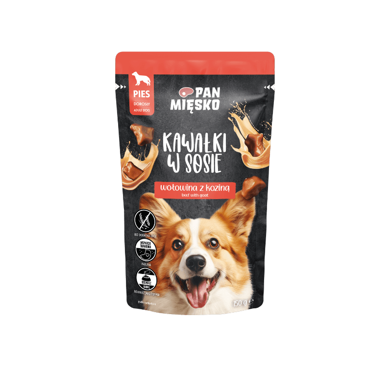 MOKRA HRANA ZA ODRASLE PSE - govedina s kozjim mesom - KOŠČKI V OMAKI