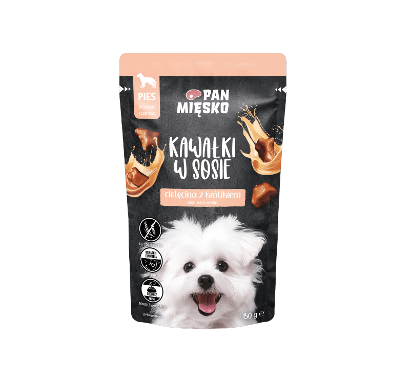 MOKRA HRANA ZA ODRASLE PSE - teletina s kuncem - KOŠČKI V OMAKI